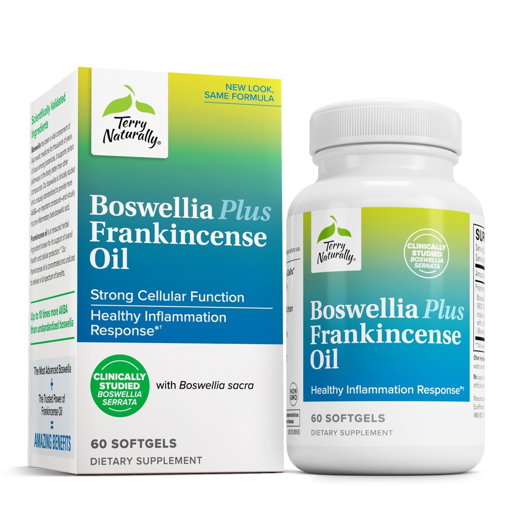Terry Naturally Boswellia Plus Frankincense Oil - Mobility & Joint Comfort을 지원하는 합동 지원 보충교재 - Boswellia & Frankincense Oil을 가진 세포질 건강을 지원하십시오 - 60 Softgels