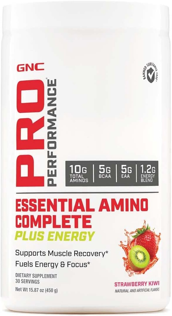 GNC Pro Performance Essential Amino Complete Plus Energy, 근육 회복 지원, 딸기 키위, 15.9 온스.