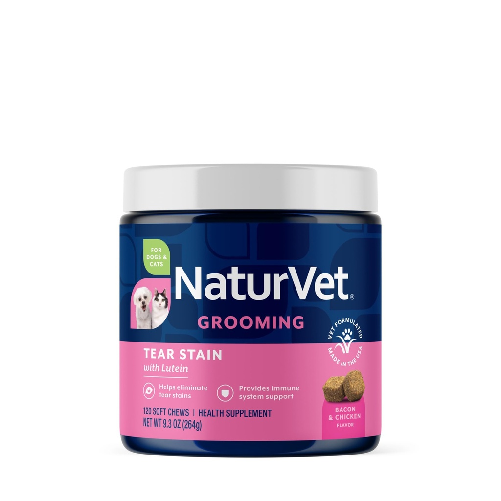 NaturVet Lutein Tear는 개 및 고양이를위한 보충제를 포함합니다. 개, 고양이 품종에 대한 눈물 Stains를 방지합니다. Oregon 포도 뿌리, Marshmallow 뿌리, 크랜베리 추출물 - 120 Ct.