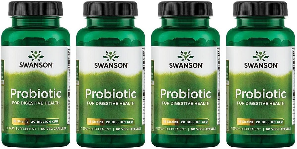 소화 건강을위한 Swanson Probiotic GI Tract Immune 지원 여행자 지원 20 억 CFU Prebiotic FOS 60 Veggie 캡슐 (4 팩)
