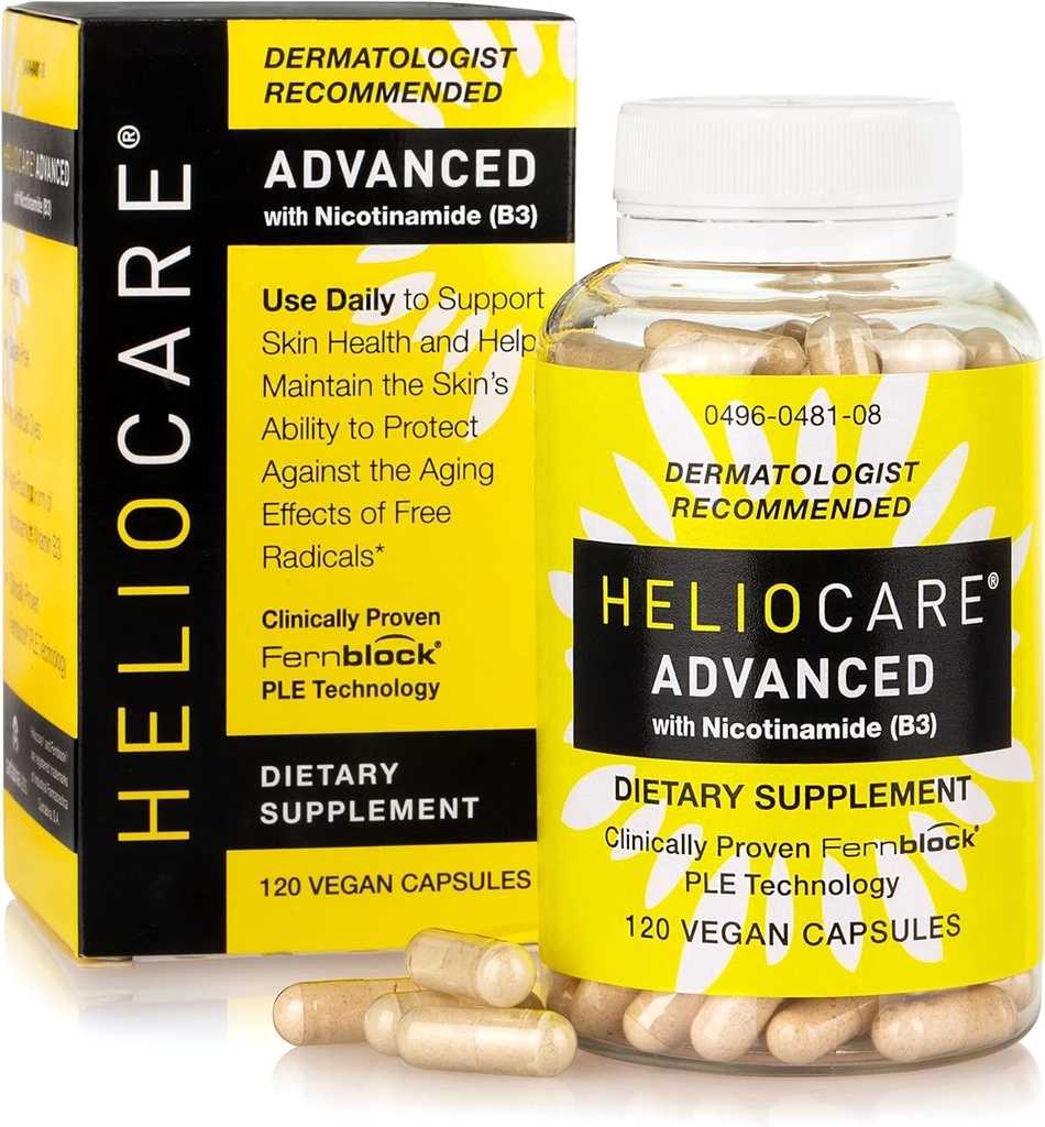 He-lioc-a-re Adv-ANC-ed Niacin B3 보충교재: 서빙 당 Fernblock PLE 추출물 240mg - 지원 피부 세포 건강 W/Antioxidant 부유한 비타민 B3 Niacin 500 mg - 120 Vegan 캡슐