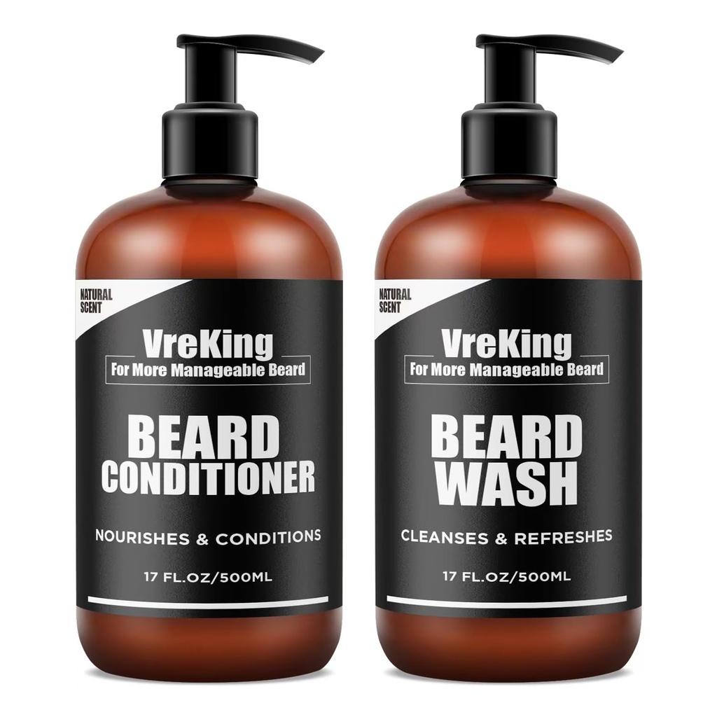 Mens Beard 세척과 Beard 컨디셔너 뭉치는 남자, 얼굴 및 Beard 샴푸를 위해 놓고 남자 w/Biotin 얼굴 머리 성장 공식 Dandruff, 남자, 500ml*2를 위한 선물