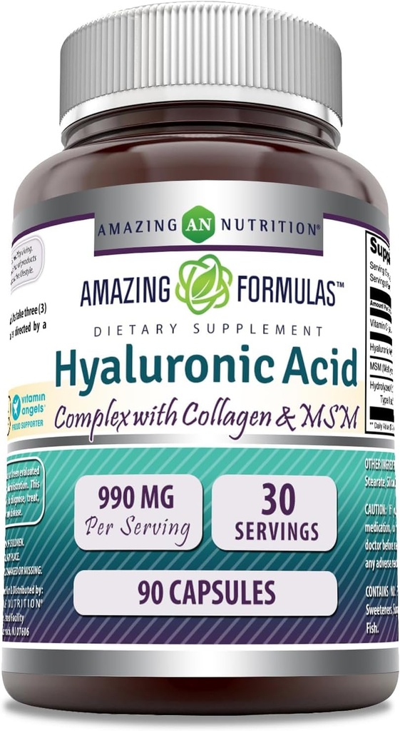 MSM, 교원질 유형 I & III, 및 비타민 C를 가진 굉장한 공식 Hyaluronic 산 최고 복잡한 | 990 Mg | 90의 캡슐 보충교재 | Non-GMO | 글루텐 | 미국에서 만드는