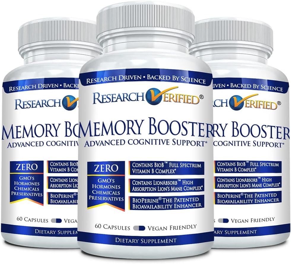 연구 검증 된 메모리 부스터 - Nootropic 보충 - Cognition 및 Memory 향상 - Lion 's Mane, Ginkgo Biloba, BioPerine - 3 개월 공급 - Non-GMO - 미국에서 제작 됨