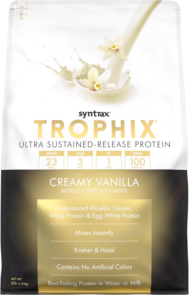 Syntrax 영양 Trophix, Ultra Sustained-Release Protein Powder Blend, 크림 바닐라 5 파운드, Real Vanilla Ben Specks