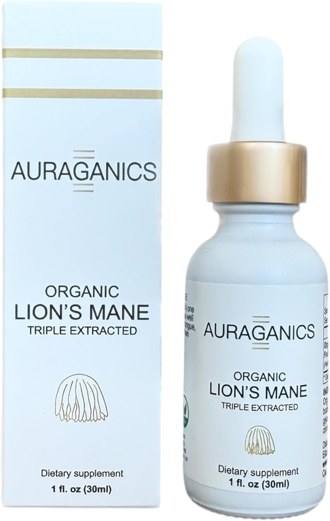 Organic Triple Extracted Lion's Mane Mushroom Fruiting Body Tincture | USA Grown and Certified Organic | Focus, Memory 및 Mental Clarity 사용 | 1개월 공급 | Cinnamon 맛