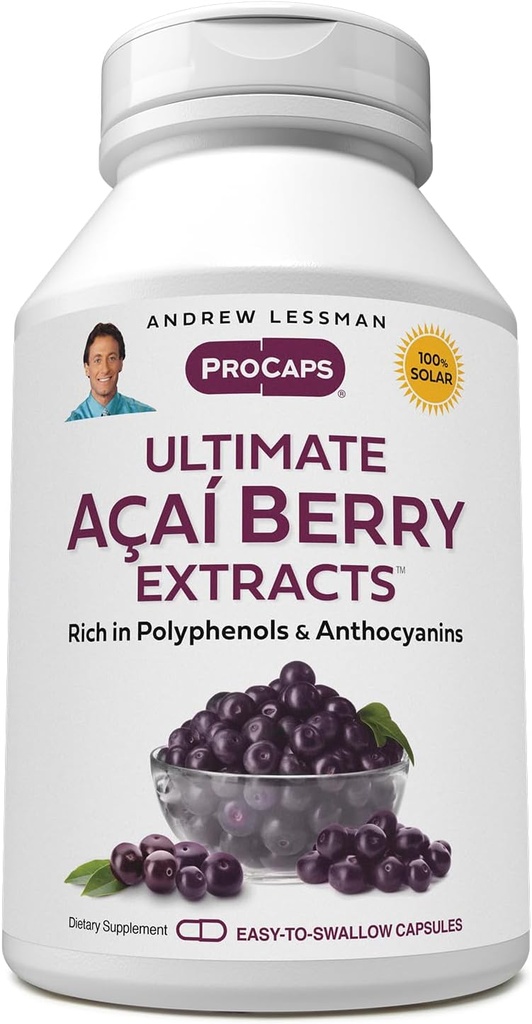 ANDREW LESSMAN 궁극적 인 Açai 베리 추출물 60 캡슐 - 표준화 된, 안티 - 산화 리치, Beneficial Acai 베리 컨스티튜트를 제공합니다. 높은 순수성 혼합. 방어적인 화합물. 없음 첨가제