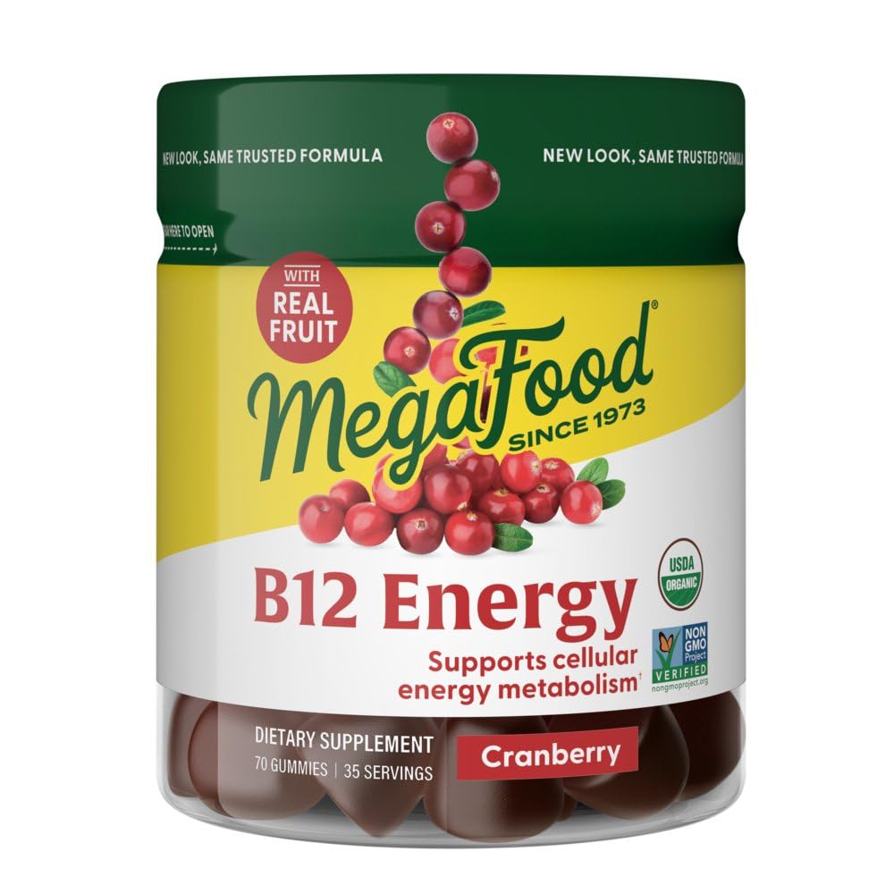 MegaFood 비타민 B12 에너지 Gummies - Vegan - 셀룰러 에너지 생산 지원 메틸 B12 비타민 - Cranberry - 매일 비타민 B12 보충 - USDA 유기 - 70 Gummies, 35 서빙