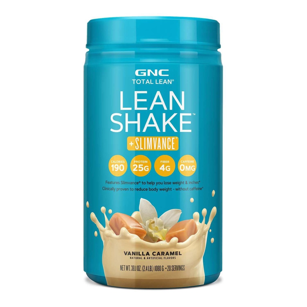 GNC Total Lean Shake + Slimvance, 카페인 무료 단백질 분말, 체중 감소, 바닐라 Caramel, 20 서빙