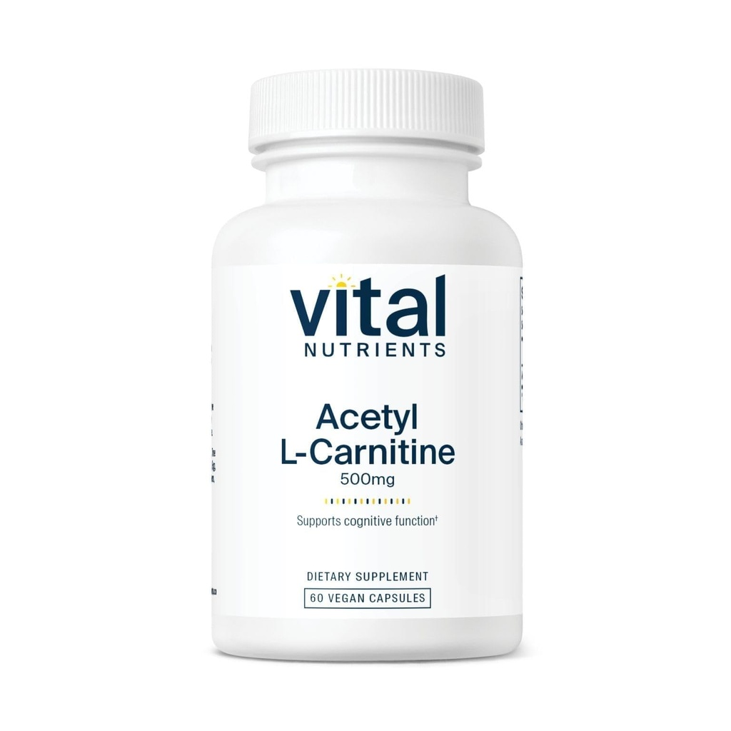 Vital Nutrients Acetyl L-Carnitine 500mg | 뇌, 기억, 그리고인지 지원 보충교재* | Vegan | 글루텐, 낙농장, 콩 무료 | 비 GMO | 60 캡슐