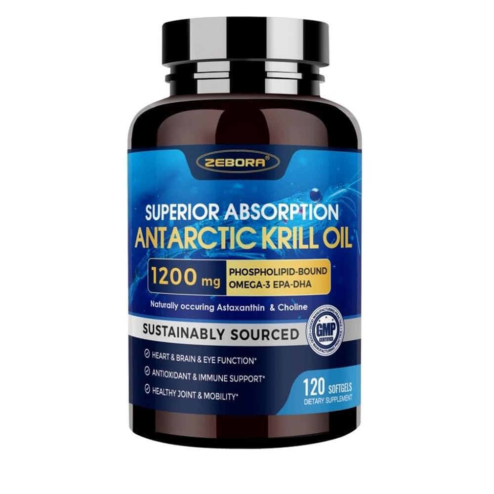 크릴 기름 1200 mg 오메가 3 보충교재, 높은 흡수 EPA, DHA, Astaxanthin & Phospholipids를 가진 크릴 기름 오메가 3는, 심장 & 합동 건강을, No Fishy Aftertaste - 120 Softgels (60의 서빙) 지원합니다