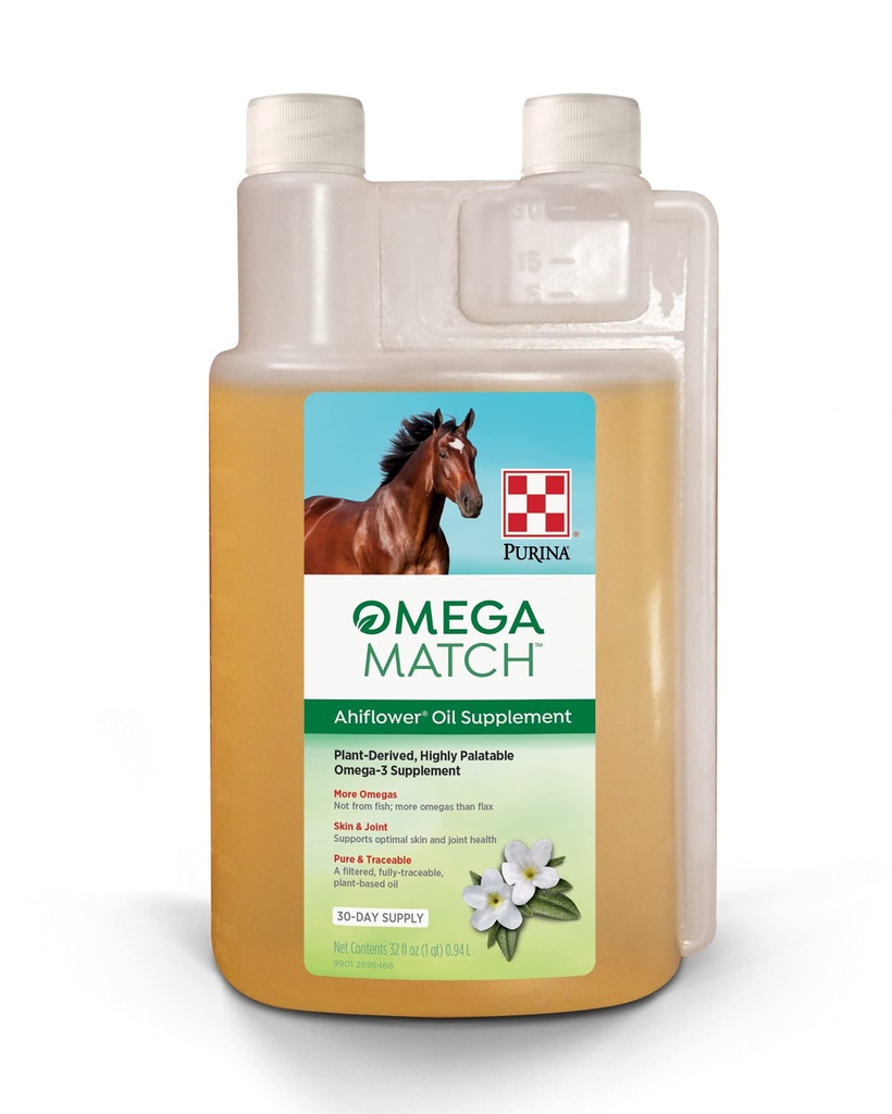 Purina | 오메가 매치 아히바라 오일 말 보충 | 32 Ounce (32 OZ) 병