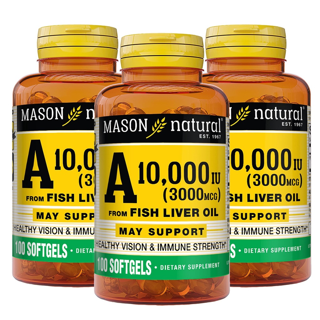 SON NATURAL 비타민 A 3,000 mcg (10,000 IU) 생선 생강 오일, 지원 비전 & 면역 건강, 100 Softgels, 팩 3