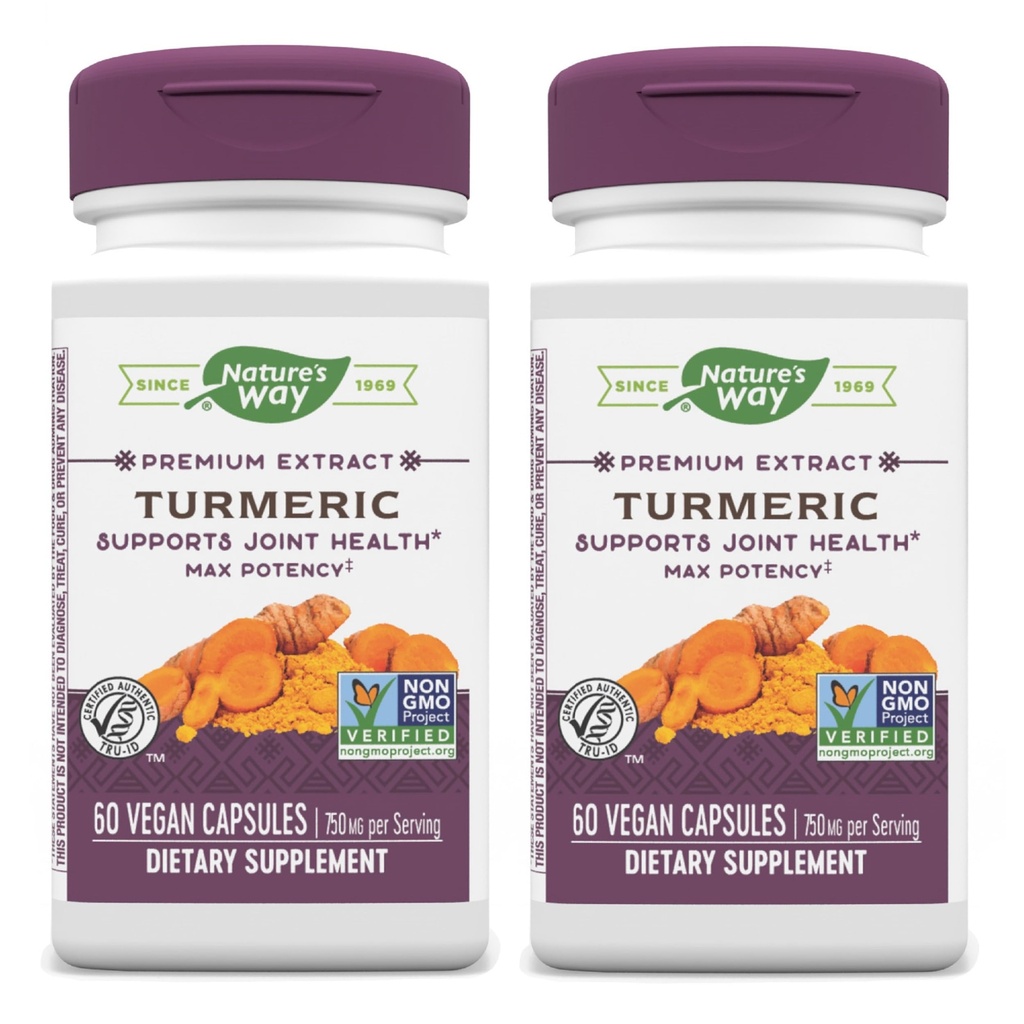 Nature's Way Turmeric Max Potency Premium Extract - Turmeric Supplement for Joint Support* - Turmeric Extract - 남성 및 여성용 - 글루텐 무료 - 60 Vegan Capsules (Pack of 2)