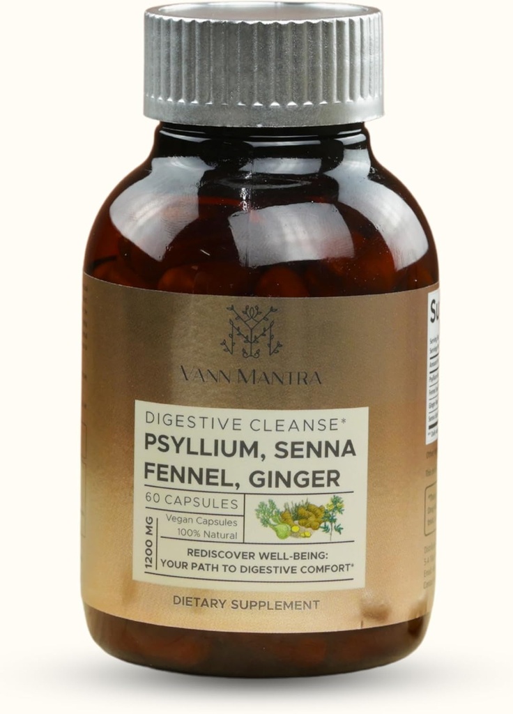 소화성 클렌징 캡슐 - 1200mg Psyllium, Senna, Fennel, Ginger Extract - 60 Count, Natural Digestive & Health Support Supplement, Gentle Bowel Movement Aid - 균형 잡힌 식이 요법