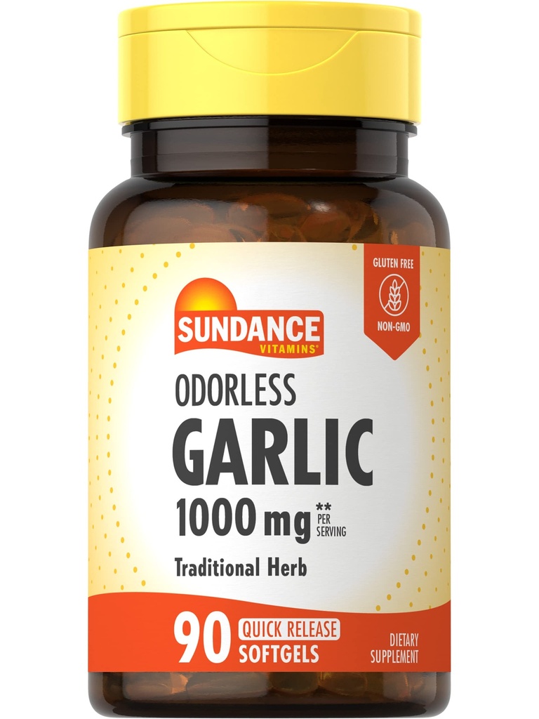 Sundance 무취 마늘 Softgels | 1000mg | 90 개 | Non-GMO 및 글루텐 무료 보충