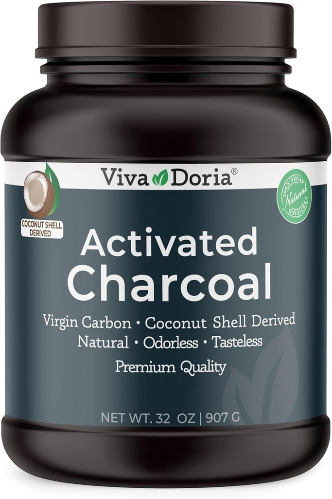 Viva Doria Virgin는 Charcoal 분말, 코코넛 포탄 Derived, 음식 급료, 32 Oz를 활성화했습니다