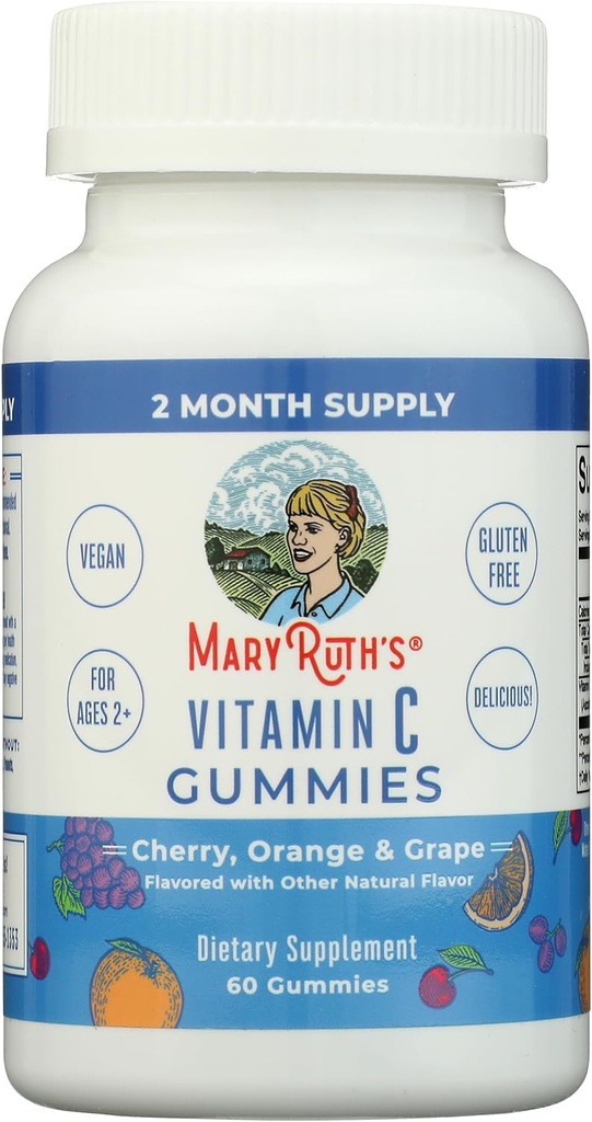 MaryRuth Organics Vitamin C Gummies | 면역 지원 및 전반적인 건강을 위한 보충 | 면역 지원 보충교재 | 성인용 비타민 C | Vegan | Non-GMO | 60 인분