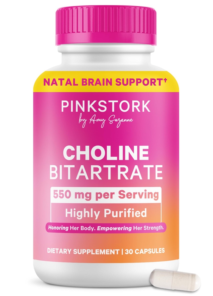 핑크 Stork Choline - 임신 + Postpartum 엄마를위한 VitaCholine의 550 mg Choline Bitartrate - 태아인지 건강을위한 Prenatal 비타민 + Breast 우유 품질 - 1 캡슐 매일, 30 카운트