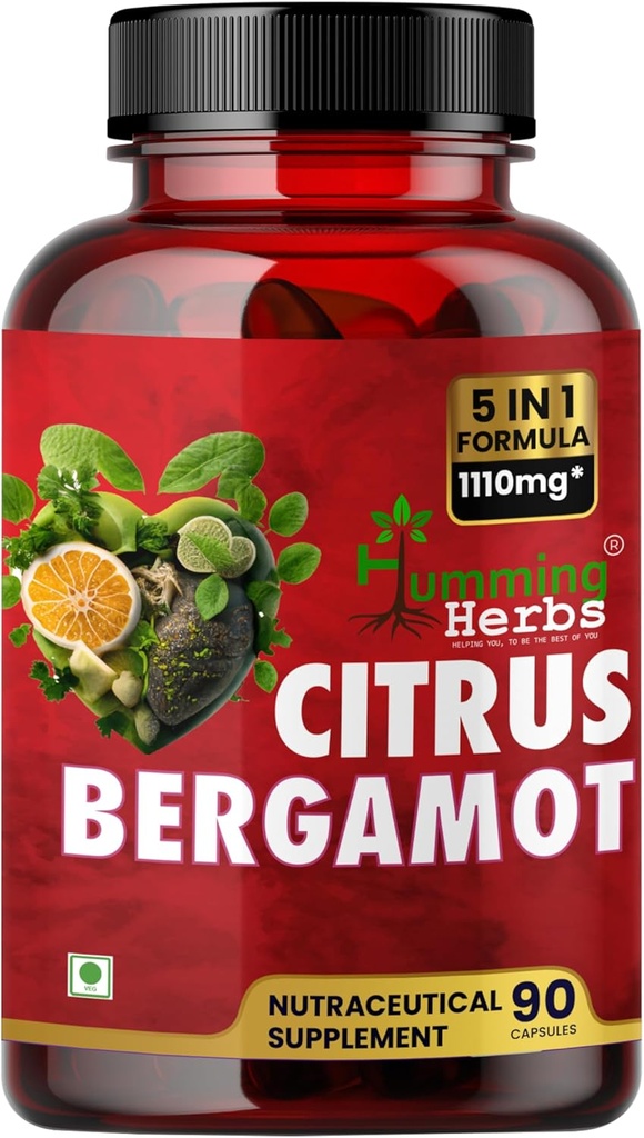 Humming 허브 Bergamot Citrus 1110mg 검은 초크 베리, 니콘, 올리브 리프 & 블랙 페퍼 추출물 90 캡슐