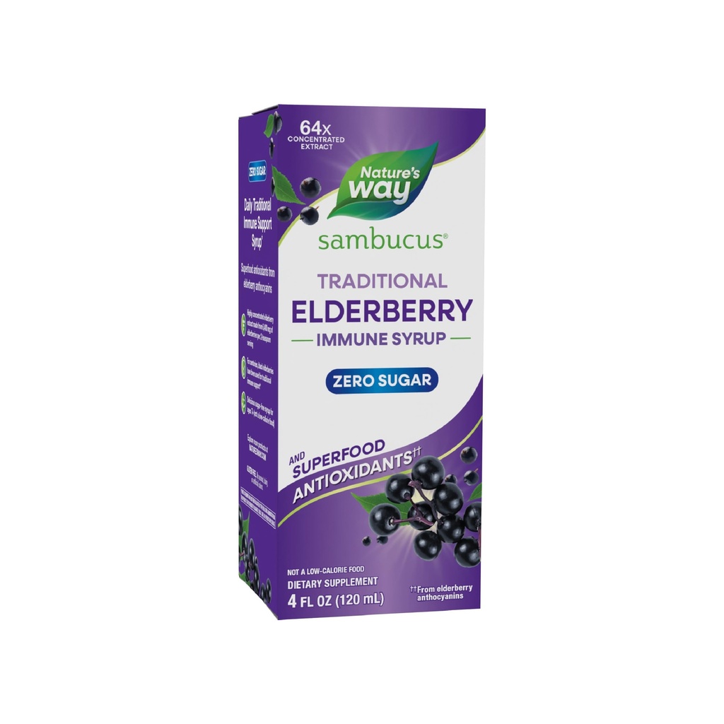 Nature 's Way Sambucus Zero Sugar Traditional Immune Syrup, Highly Concentrated Black Elderberry Extract, Superfood Antioxidants (1), 4 Fl Oz (패키지 May Vary)와 함께 전통 면역 지원 *,