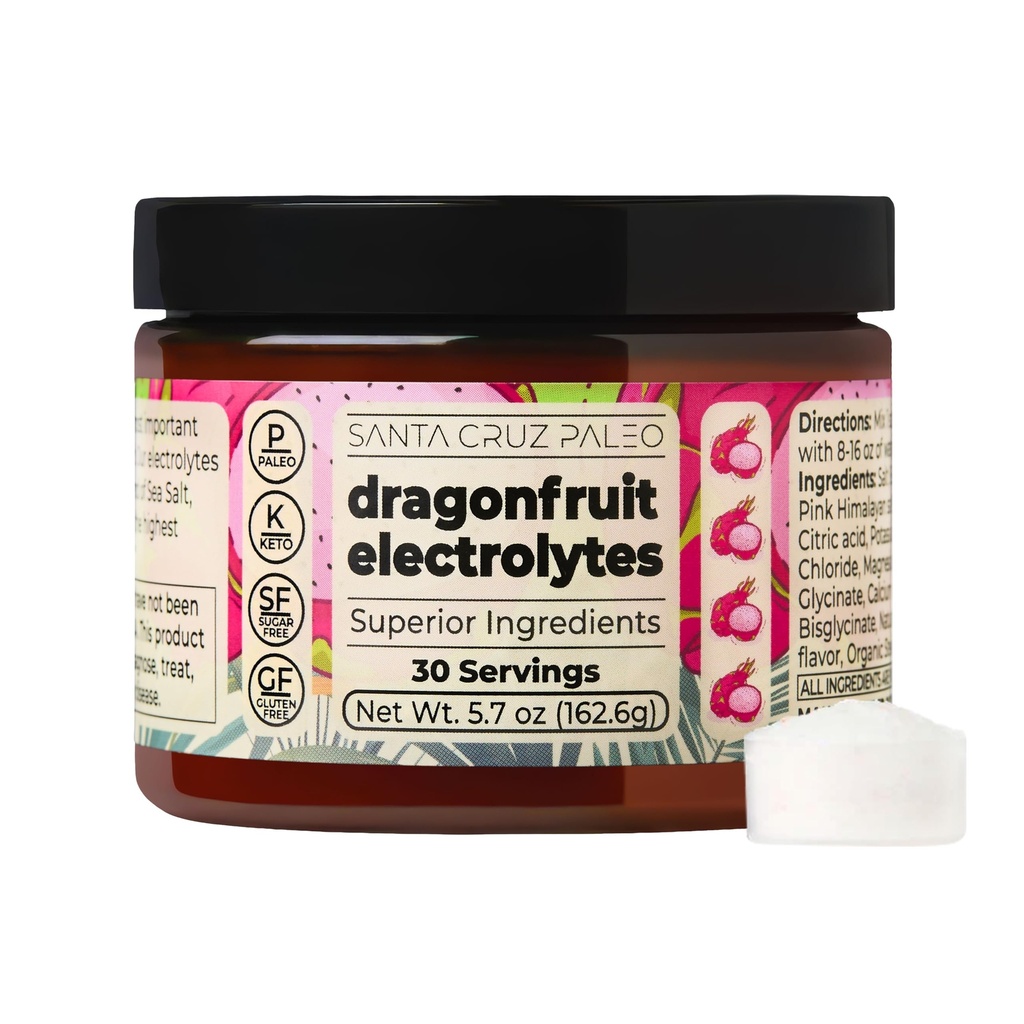 Santa Cruz Paleo Electrolyte Powder, Dragon Fruit flavor, Sugar Free Hydration Drink Mix with Himalayan Pink Salt, Sea Salt, Magnesium Glycinate, 칼륨 염화물, 스테비아, 30 서빙
