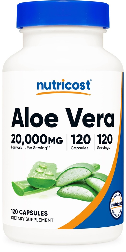 Nutricost 알로에 Vera 20,000mg, 120 캡슐 - 글루텐 무료, 비 GMO, 채식 친화적 인 (100mg의 200 : 1 추출물)