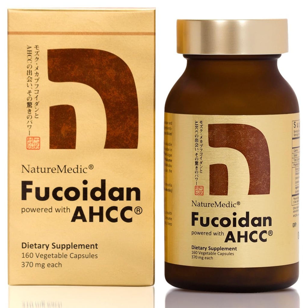 Fucoidan은 AHCC® Brown Seaweed Immunity Supplement와 함께 고순도 유기 Mekabu Mozuku Agaricus 1 병 - 160 야채 캡슐 일본제