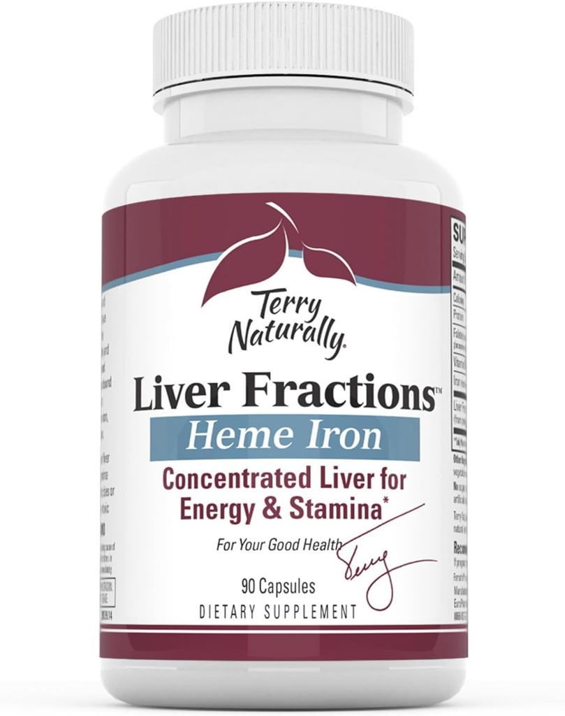Terry Naturally Liver Fractions - Gentle Iron과 Endurance & Energy Support - Dietary Supplement는 건강한 빨간 혈액 세포 형성을 지원합니다 - 건강을위한 철 보충 - 90 캡슐