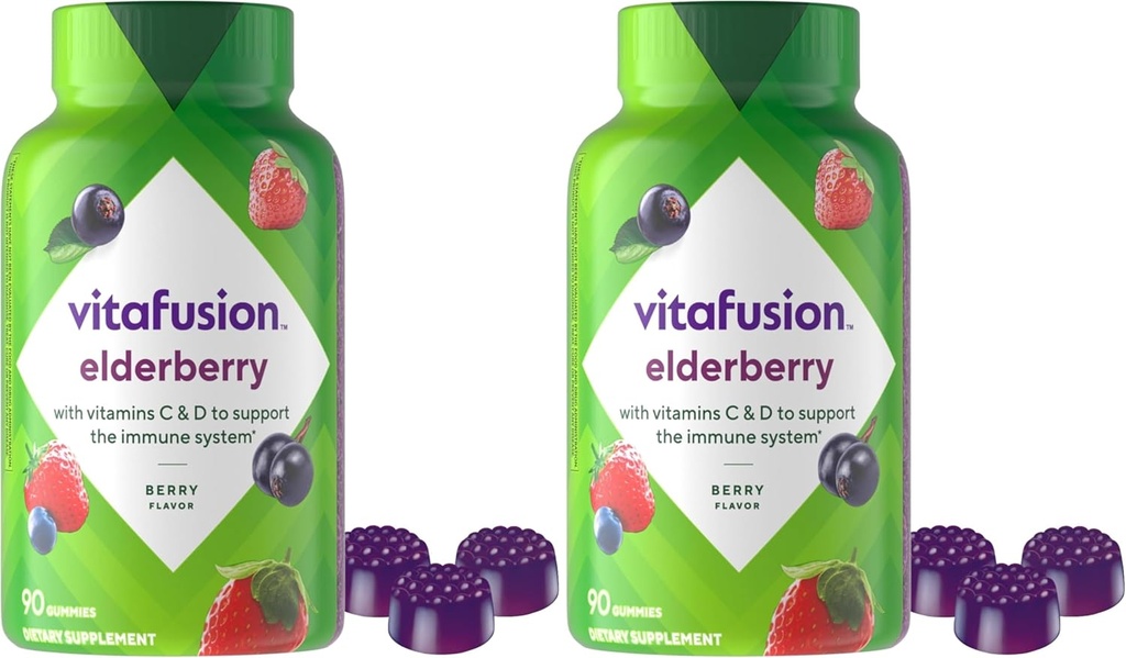 Vitafusion Elderberry Gummy Vitamins, 90ct Elderberry Gummy Vitamins, Chewables, 90 카운트 (팩 2)