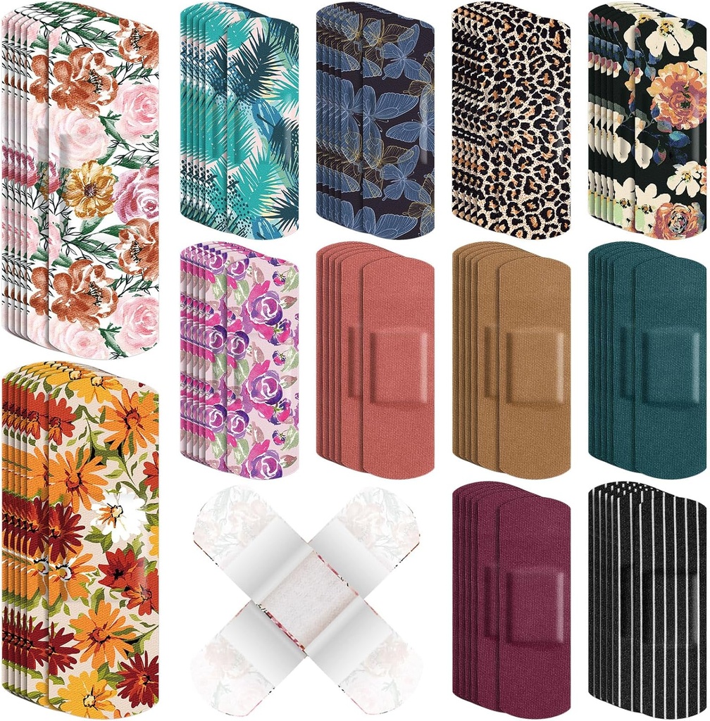 180 PC 비 지팡이 패드를 가진 가동 가능한 직물 접착성 붕대 대량 분류된 붕대 꽃 Breathable 직물 지구, 여자를 위한 가동 가능한 보호 부상 배려는 첫번째 원조, 12의 작풍을 삭감합니다
