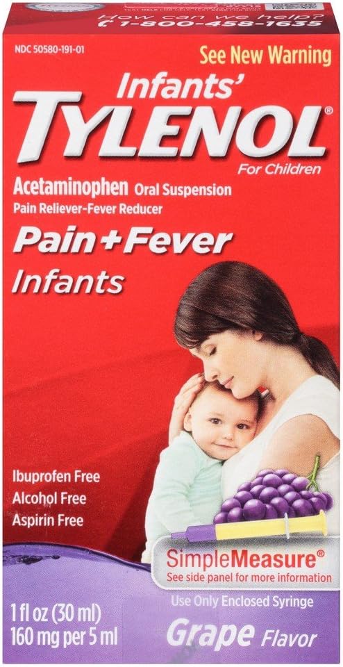 Tylenol 유아의 통증 + Fever 구두 현탁액 포도 풍미 - 1개 oz, 3의 팩