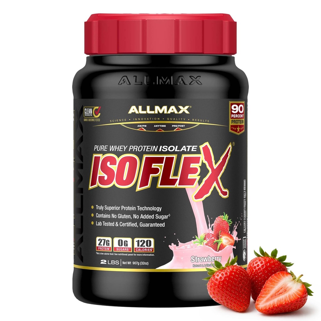 ALLMAX 영양 ISOFLEX 호이 단백질 Isolate, Strawberry - 2 lb - 스코프 당 단백질의 27 그램 - Zero Fat & Sugar - 99 % Lactose 무료 - 글루텐 무료 및 소이 무료 - 약 30 인분