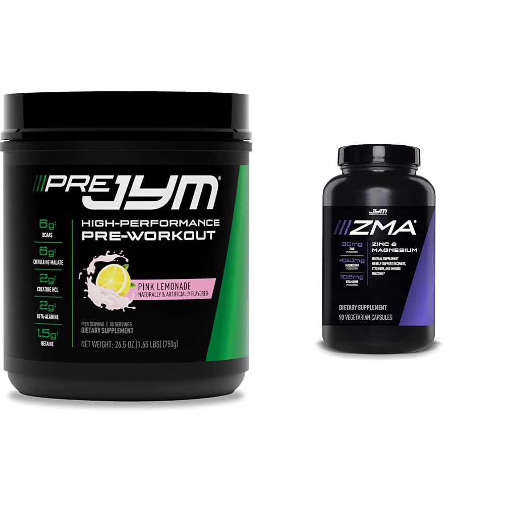 PRE JYM 30 서빙 핑크 Lemonade & JYM ZMA 아연 / 매트륨 캡슐 보충 90 채식 캡슐