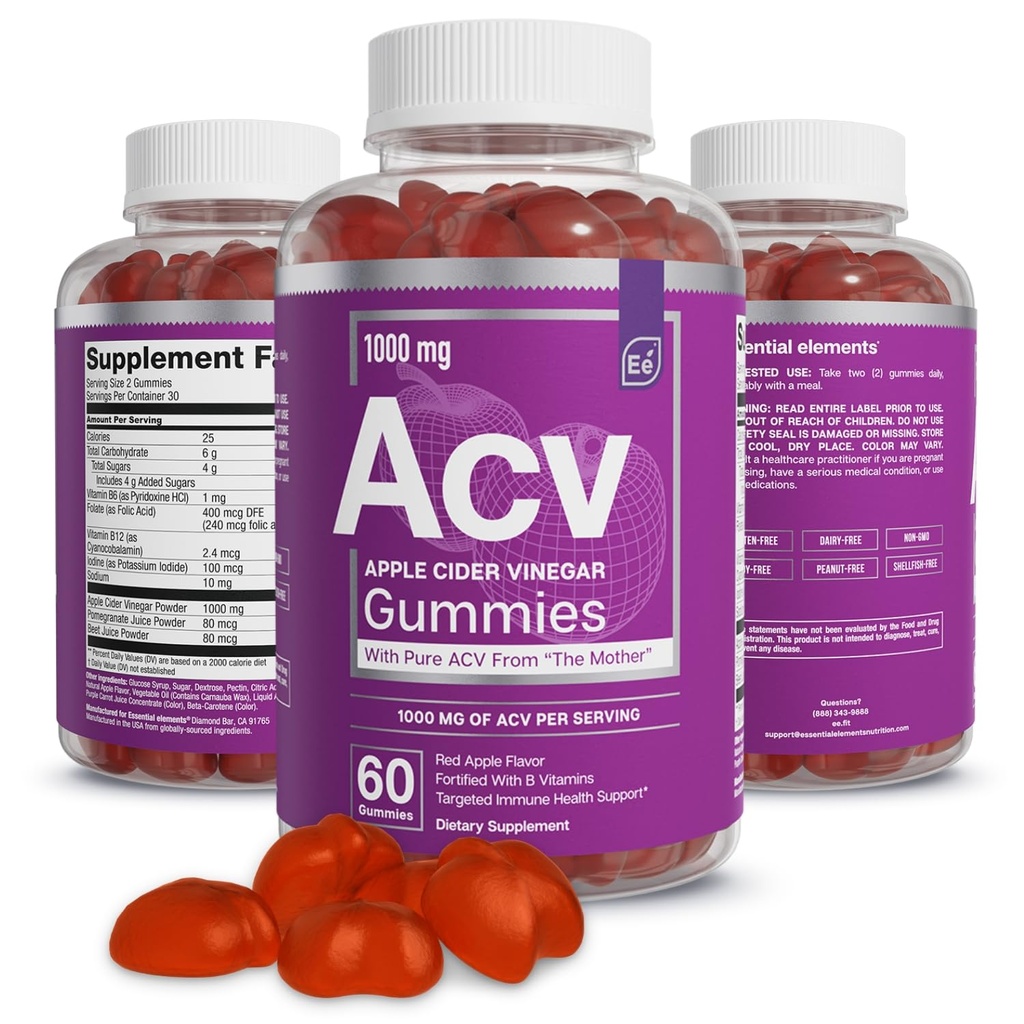 에센셜 요소 Apple Cider Vinegar Gummies 에서 어머니 - 60 개 (3 팩)