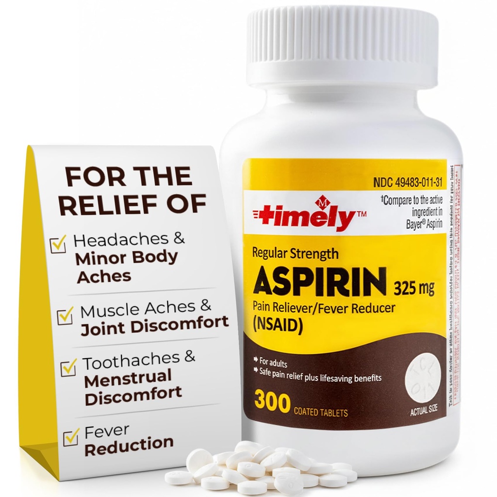 시간 모자 LABS, INC. 적시 300 조사 성인을 위한 일정한 힘 Aspirin 325mg - Bayer와 비교해 - 입히는 일정한 힘 Aspirin 정제 - Minor Aches와 고통을 위한 고통 Reliever - 미국에서 만드는