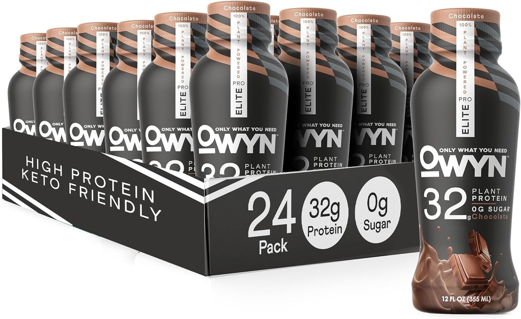 OWYN 당신이 직업 엘리트 Vegan 높은 단백질 Keto Shake, 32g 단백질, 9 아미노산, Omega-3, Prebiotics, 운동 및 회복, 0g 순수한 Carbs, 영 설탕 (Chocolate, 12 Fl Oz (24의 포장)를 필요로 하는 경우에만