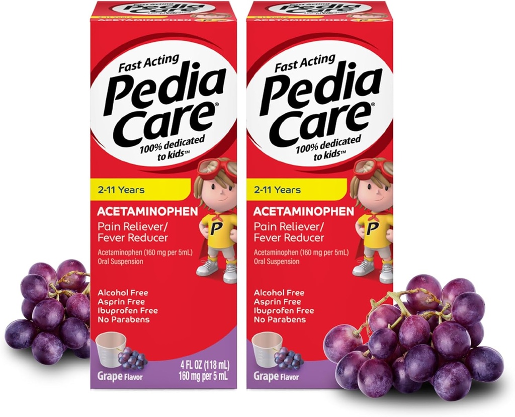 Acetaminophen 구두 중단, 나이 2-11, 0 알콜 또는 Aspirin 또는 Ibuprofen, 포도 풍미, 4개의 fl oz (2 팩)를 가진 빠른 임시 아이들의 고통 Reliever/Kids Fever 흡진기