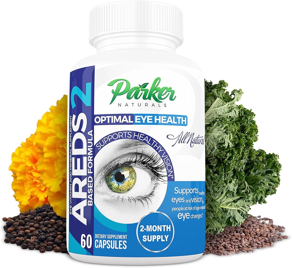 Parker Naturals Optimal Eye Health Vitamin & Mineral Supplement, Eye Supplements & Vitamin for Vision with Vitamin C & E, Lutein & Zeaxanthin 보충제, 60 모자
