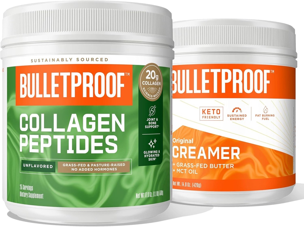 Bulletproof Unflavored Collagen 펩티드 분말, 18g 단백질, 17.6 Oz│Original Unflavored Creamer, 2g Net Carbs, 분말 MCT에서 10g 건강한 지방 뚱 베어