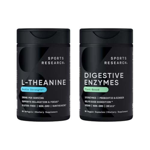 스포츠 연구 두 배 힘 L-Theanine 보충교재 Suntheanine Softgels 초점, 야자열매 기름을 가진 Relaxation & Alertness 60 조사 및 소화 효소 + Probiotics & Ginger 식물 근거한 90 조사