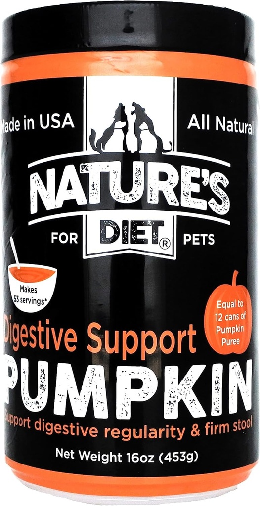 Nature's Diet Pet Dried Pumpkin Powder Digestive Support Natural Fiber for Firm Stool, Regularity (16 oz = 53 서빙)