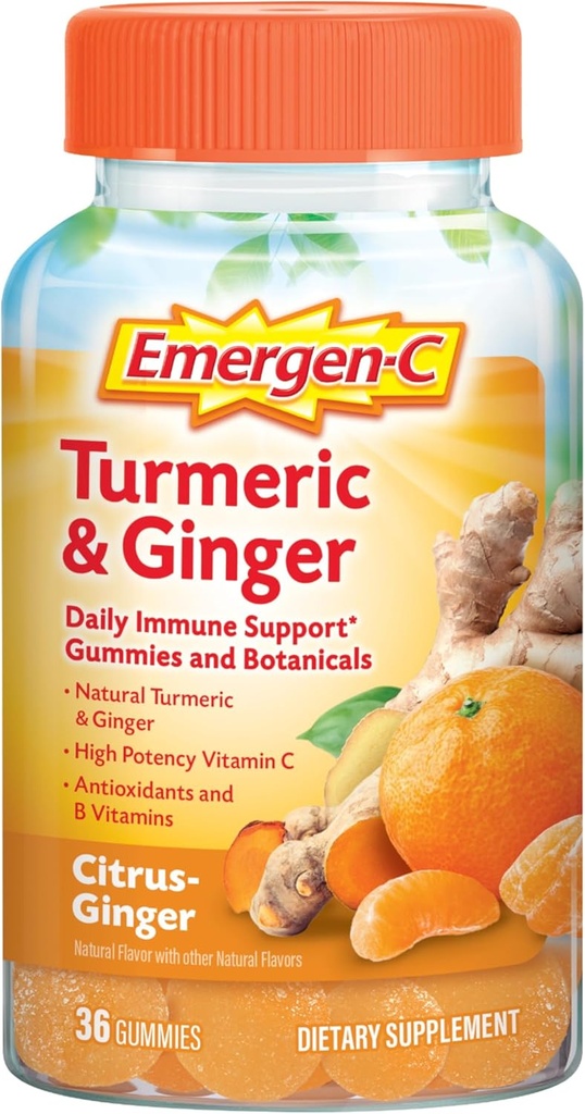 Emergen-C Citrus-Ginger Gummies, Turmeric 및 Ginger, Immune 지원 높은 Potency 비타민 C를 가진 자연적인 풍미, 학교 Essentials에 뒤 - 36 조사