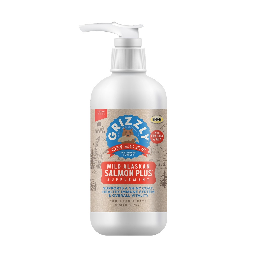 Grizzly 애완 동물 제품 살몬 플러스 오메가 3-6-9 개와 고양이를위한 식품 보충, 8 Ounce