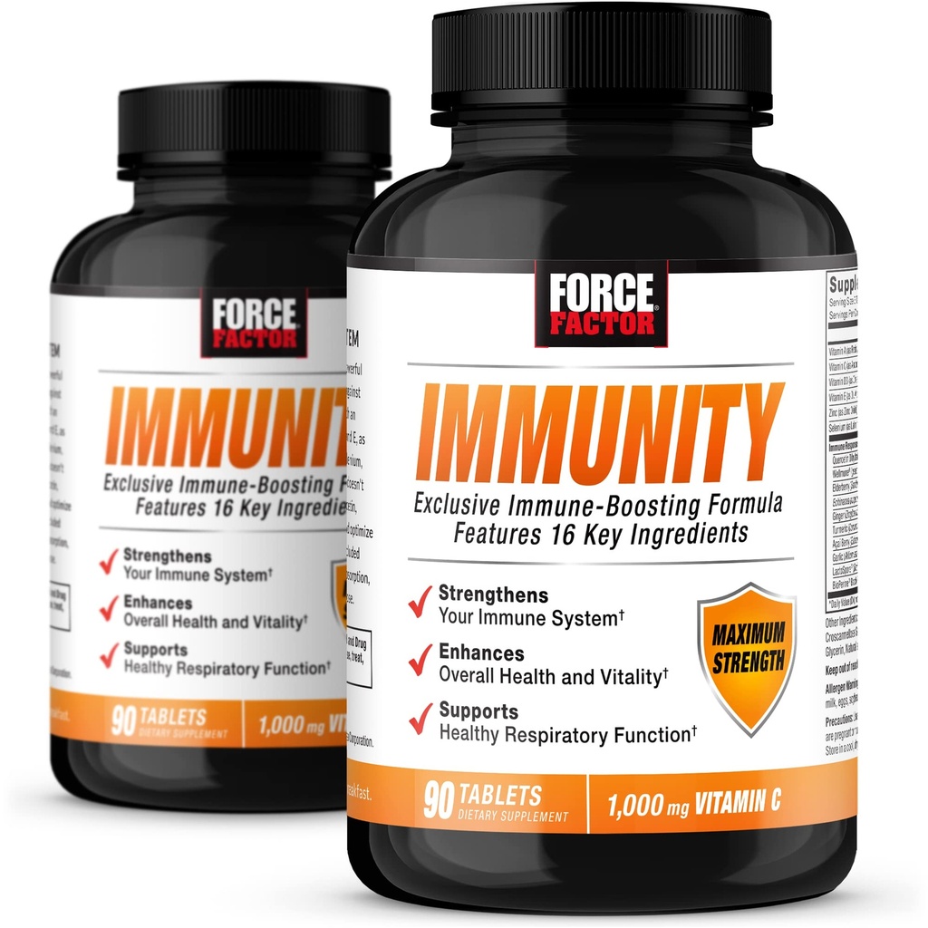 FORCE FACTOR Immunity, Elderberry와 1000mg의 비타민 C, 플러스 비타민 D, 아연, Probiotics, 산화 방지제 및 면역성, 면역성, 면역성, 90 카운트 (팩 2)