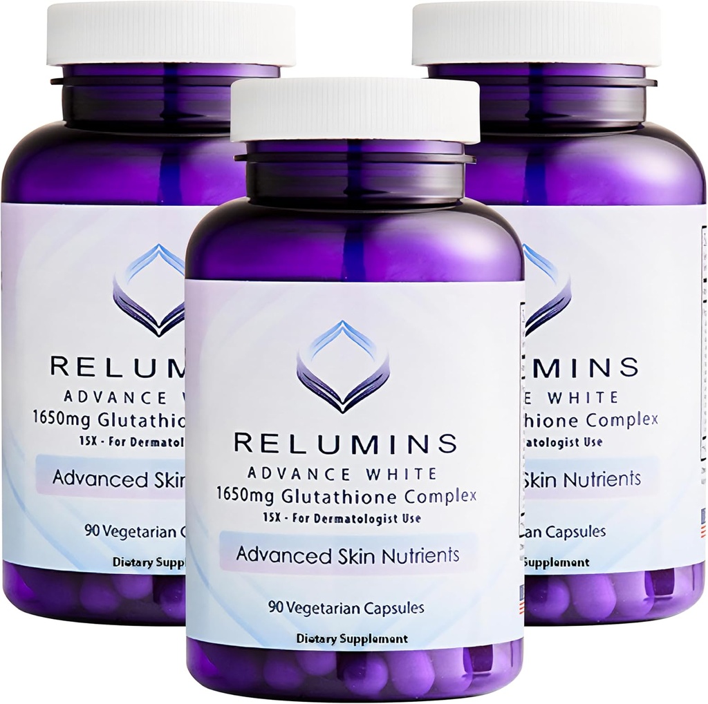 Relumins L-Glutathione Complex 1650mg - 알파 Lipoic 산, NAC, L-Methionine, 비타민 E, 피부 건강 보충교재를 가진 산화 방지제 지원 - 90 채식 캡슐 x 3 병