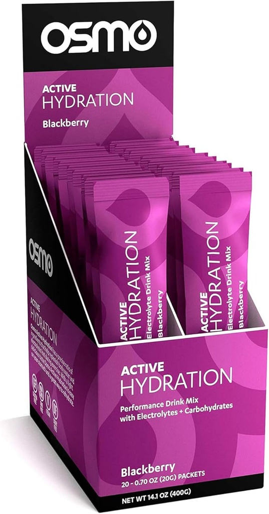 Osmo Active Hydration Electrolyte Powder - 나트륨, 마그네슘, 칼륨, 탄수화물 및 비타민, 모든 천연 성분, 3X 패스너 Hydration, Boosts Power & Endurance - 20 패킷, 블랙 베리