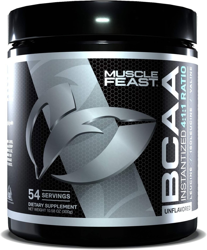 근육 Feast Vegan BCAA 분말 4 : 1 비율 Keto 친절한 설탕 무료 포스트 운동 회복, Unflavored, 300g ...