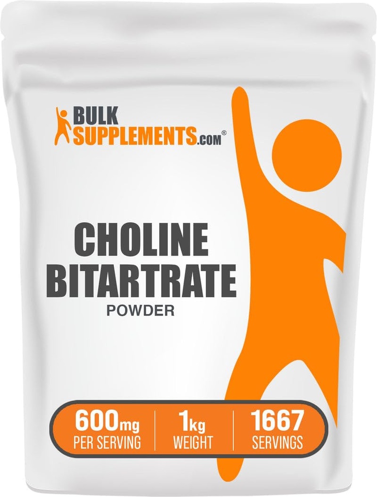 BulkSupplements.com Choline Bitartrate 분말 - 콜린 보충제 - Unflavored & 글루텐 무료, 600mg 서빙 당, 1kg (2.2 파운드) (팩 1)