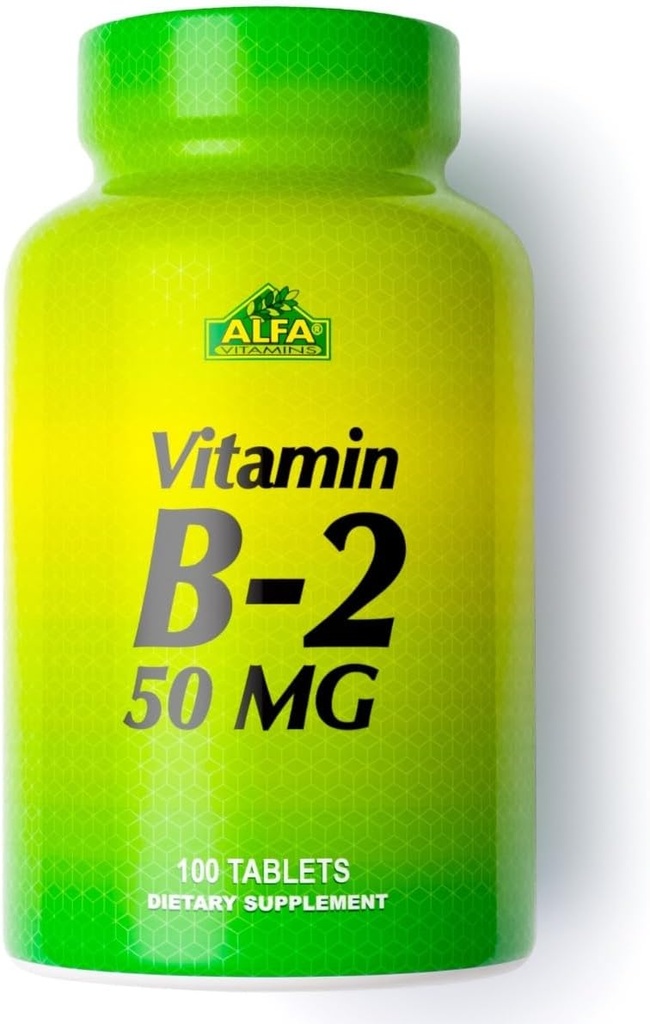 ALFA 비타민 B2 (Riboflavin) 50mg 보충교재, 지원 에너지 생산, 피부, 눈 & Cognitive 건강, 비 GMO, 글루텐 자유로운, 매일 건강 및 웰빙 100 정제를 위한 규정식 보충교재